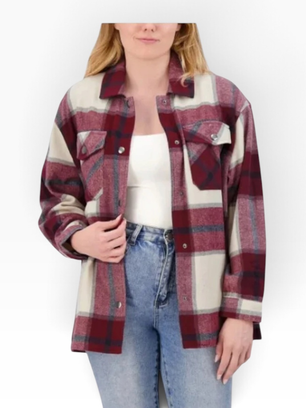 HFX Plaid Shirt Jacket NWOT | Medium • Cozy Snap‑Front • Red/Cream Check